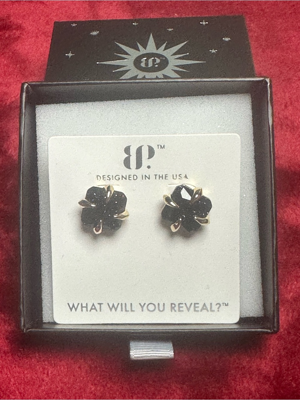 Black & Gold Flower Stud Earrings by